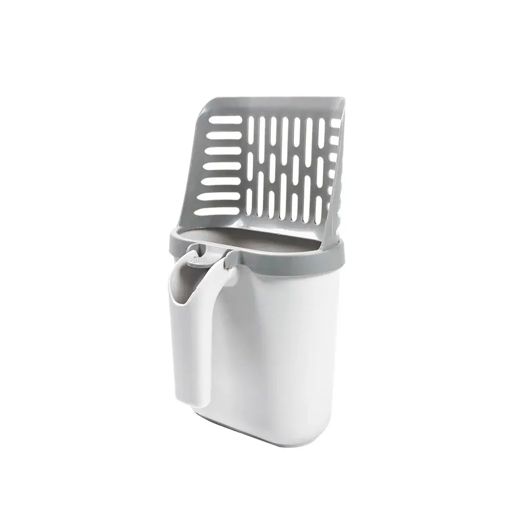 Gray Foldable Durable & Wide Self-Cleaning Cat Litter Scoop with 5 Refill Packs, ABS Plastic Large-Capacity Waste Bin System for Waste Removal, 1-Handed Operation, 24-Month Durability for Effortless Cleaning