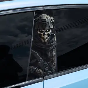 2pcs - High Quality Car Sticker, Fantasy Military Skeleton Soldier Pattern Car Door Post Sticker, High Gloss Car B Pillar Protective Film Self-Adhesive Waterproof And Scratchproof Sticker, Suitable for Cars, Walls, Window Glass - Car Decoration