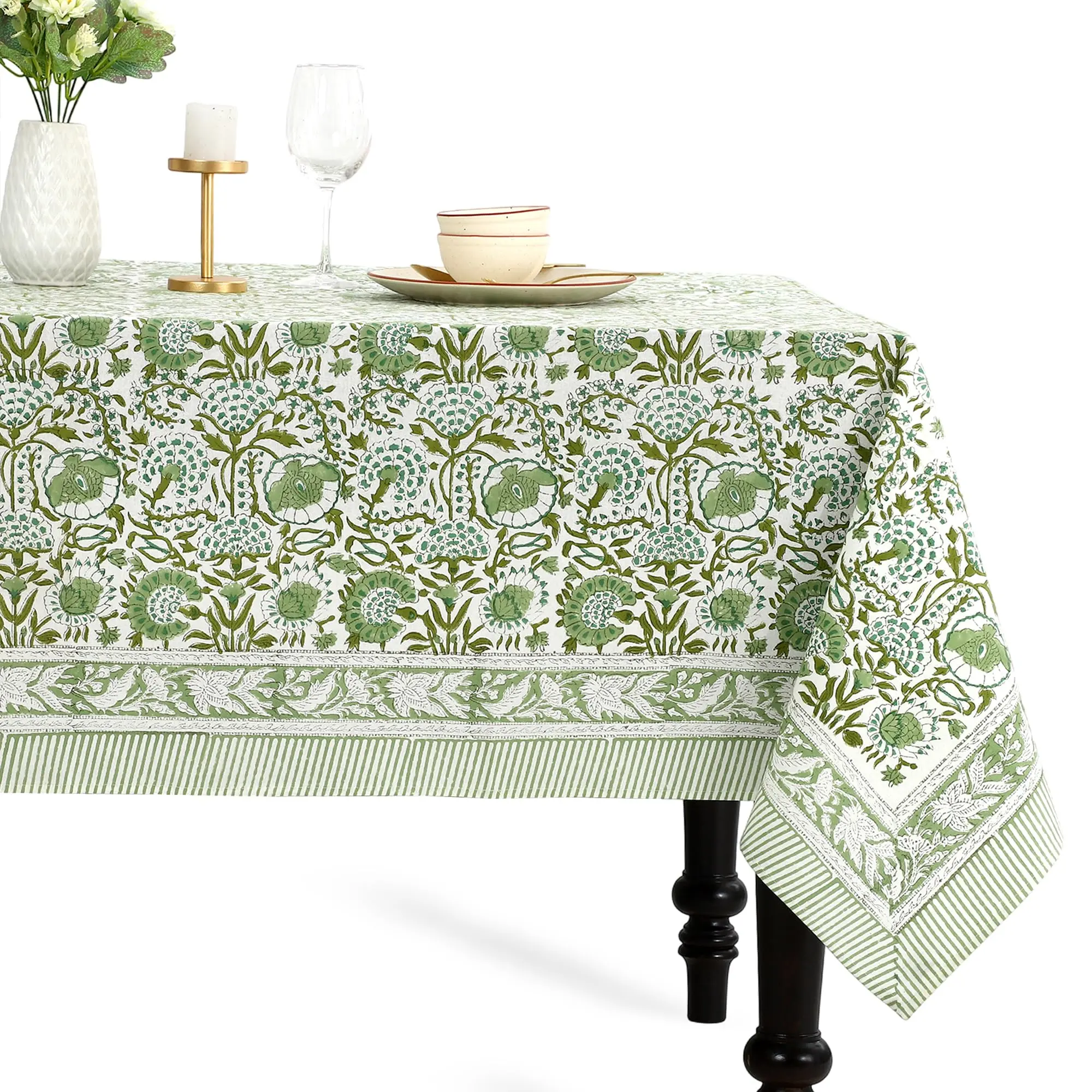 CPC In Handmade 100% Cotton Indian Block Print Tablecloth - Double-Stitched, Outdoor Cover for Weddings, Birthday, Housewarming