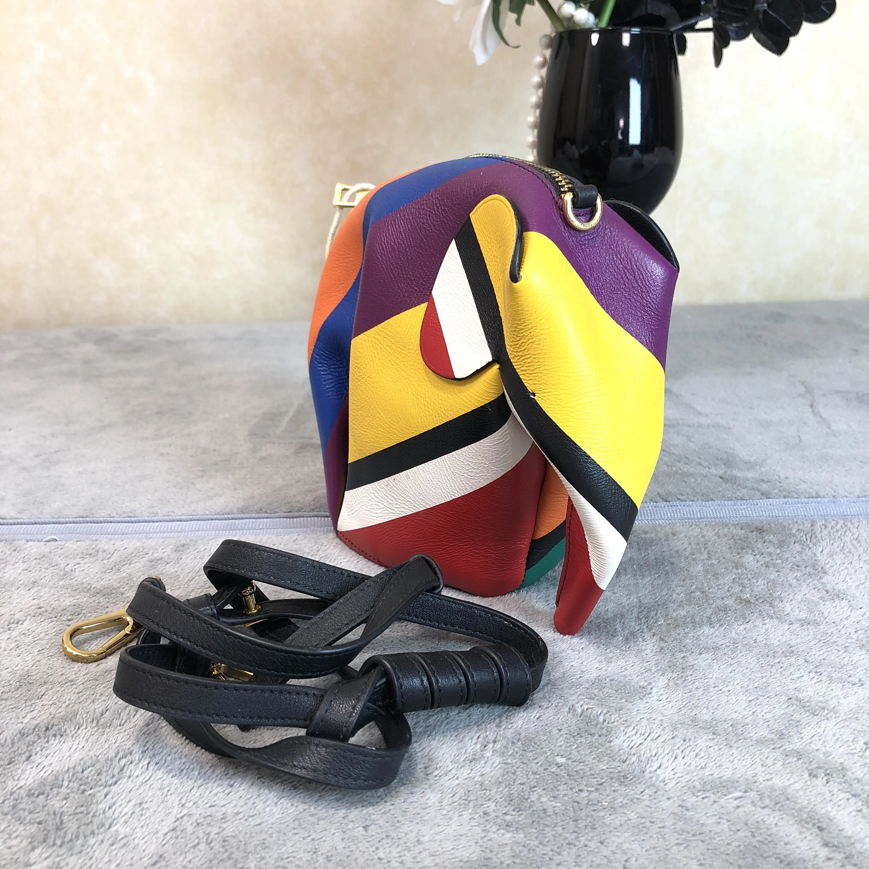 Pre-owned Loewe leather Crossbody Bags Mini Elephant Multicolor Striped Crossbody Bag A1447
