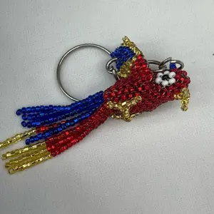 Guacamaya Keychain - Beaded Keychain with Red, Blue, and Gold Beads
