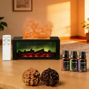 Quiet Large-Capacity Flame Humidifier with LED & Hand Massage Ball for Office & Nightstand fireplace Colorful energy diffuser plant water twister