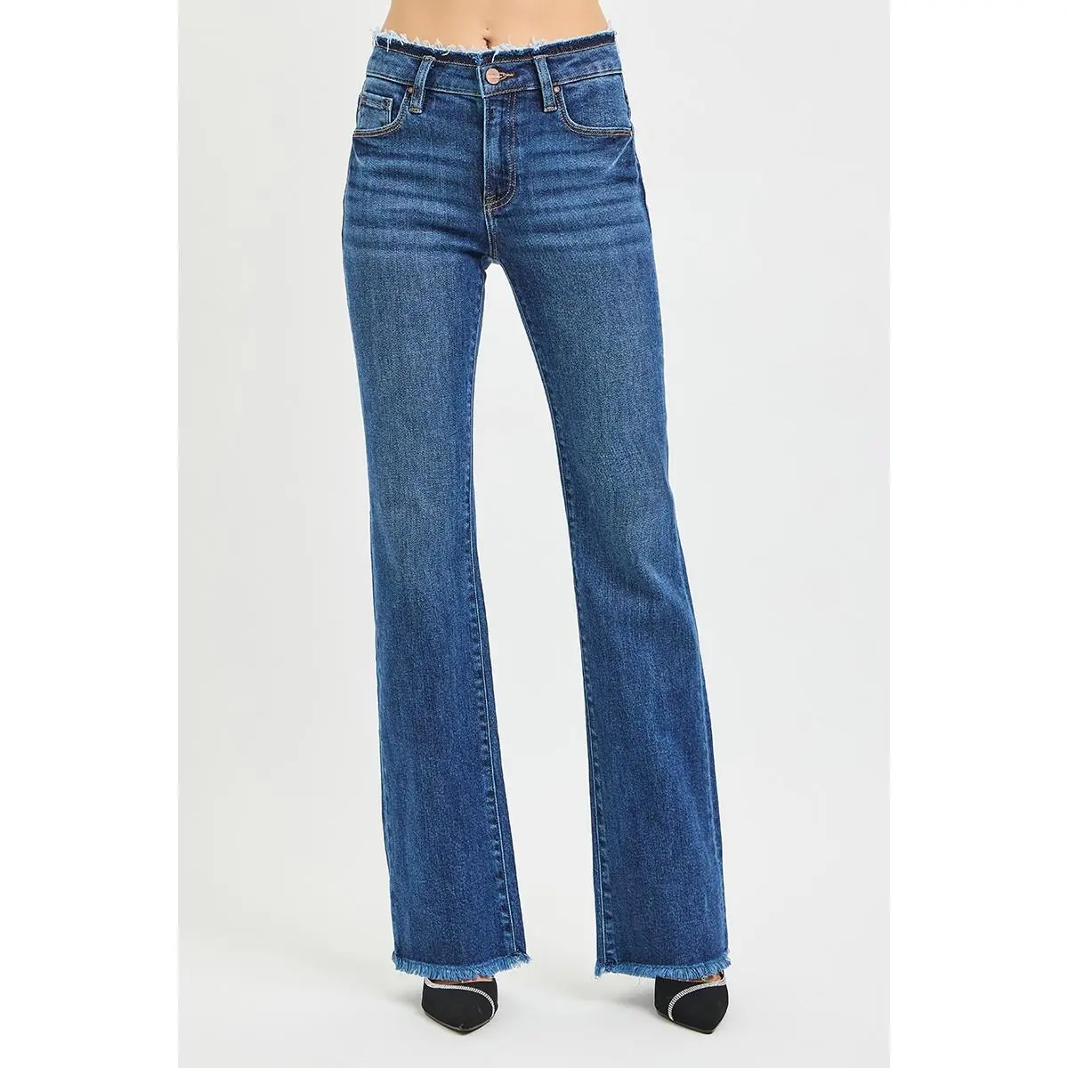 RISEN Full Size Mid Rise Bootcut Frayed Waistband Hem Detail Jeans Plus Size
