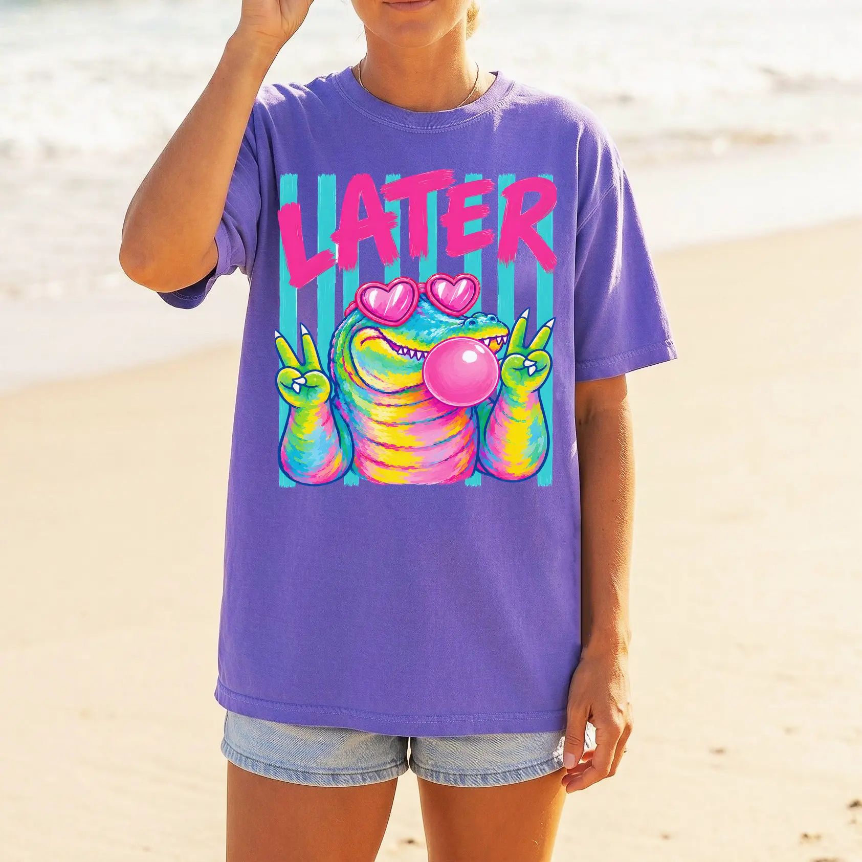 Comfort Colors LATER BUBBLE Graphic Tee,Summer T-Shirt, Beach Vacation Shirt, Comfort Colors Style Tee Everyday Womenswear  Casual