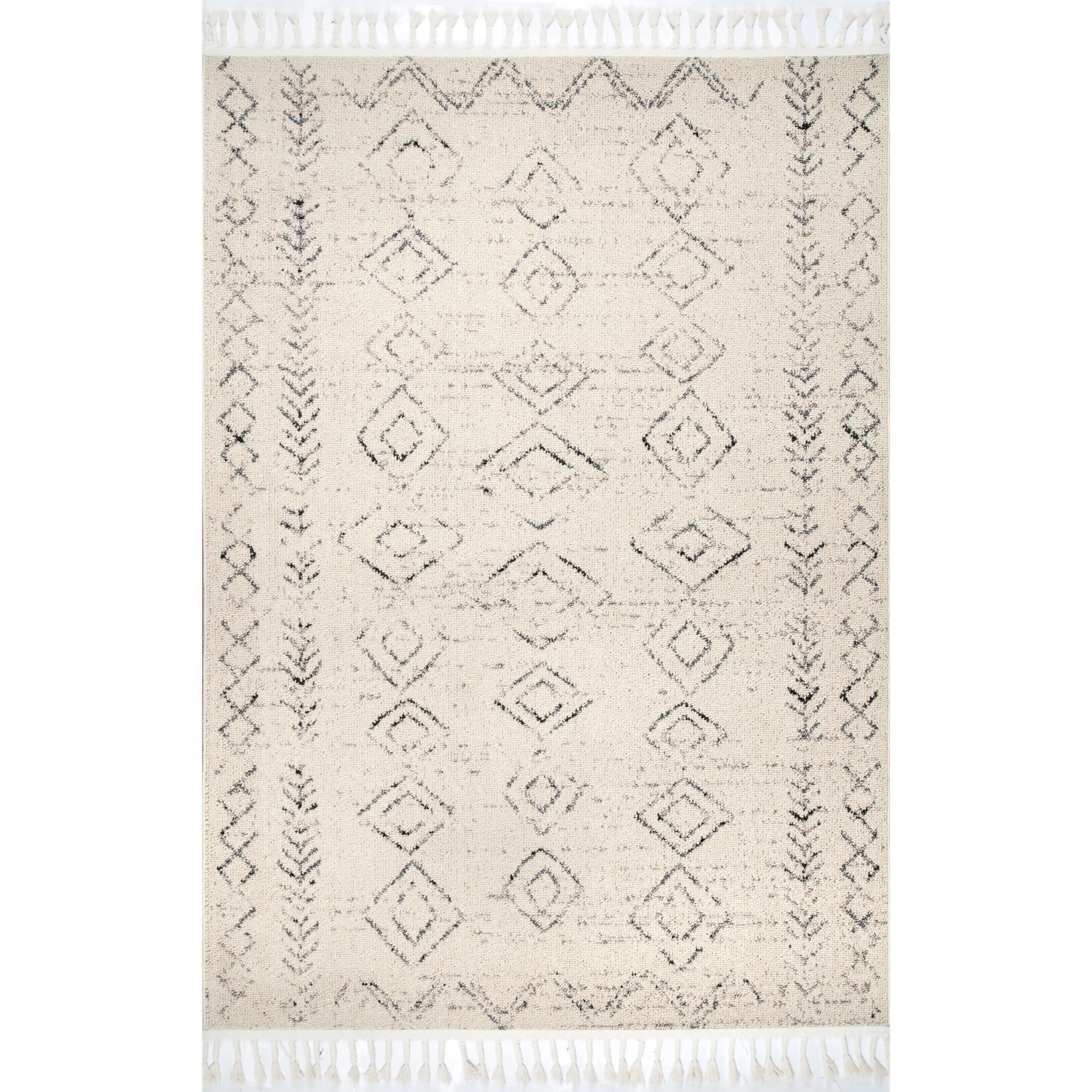 Meredith Moroccan Tassel Area Rug - Home Decor Piece with Diamond Stripe, Elegant Artistic Design, Home Decor Rug, Diamond Stripe Rug