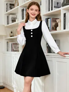 Girls Elegant Casual Dress Spring & Fall, and Plaid Long Sleeve Princess Dress for Ages 13 to 16, Perfect for Outings and Parties