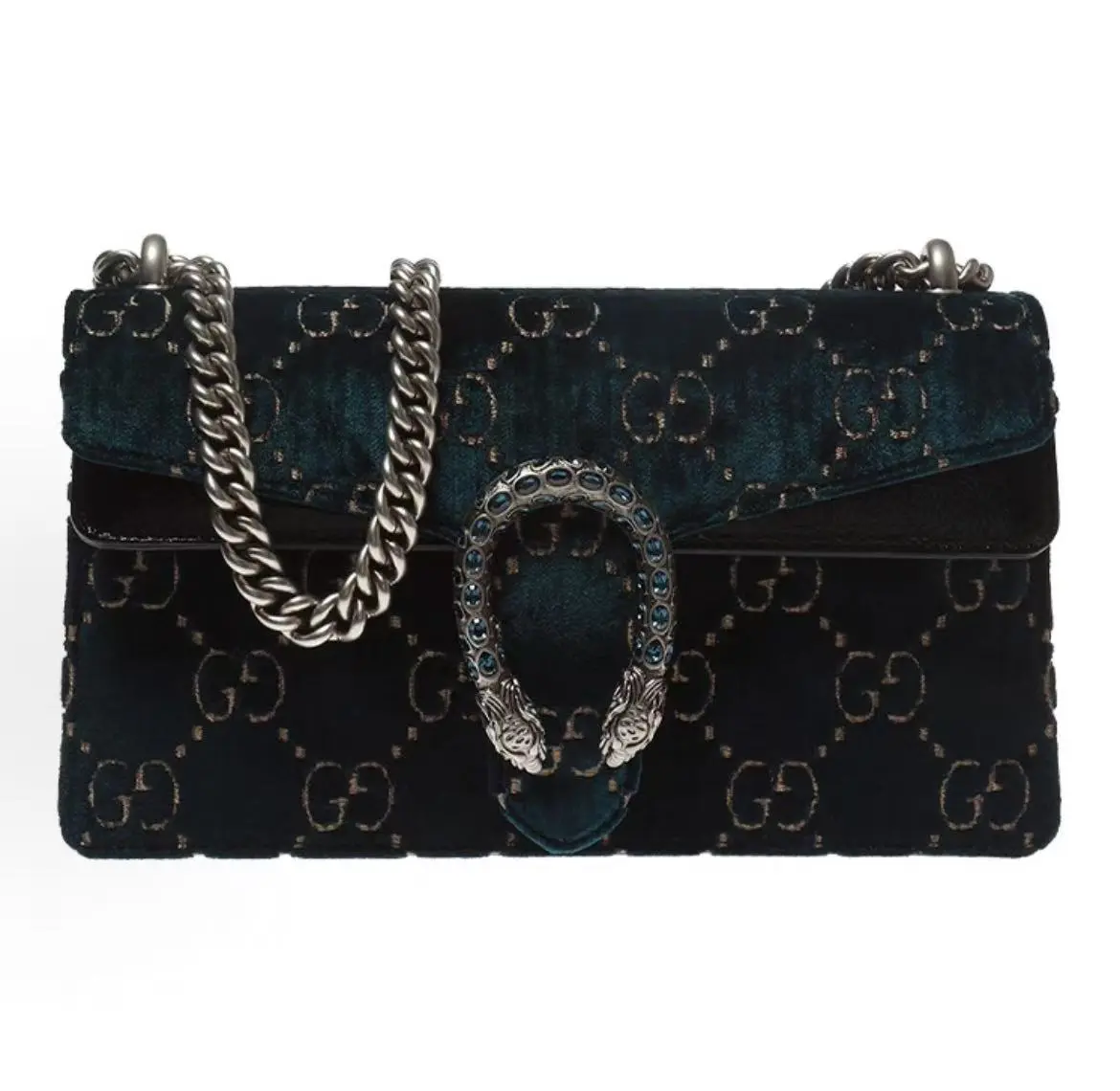 Pre-owned GUCCI Jacquard Velvet Shoulder Bags Dionysus Dark Teal GG GG Medium size