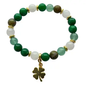 1pc Lucky Money Attraction Bracelet with Green Aventurine & Agate Beads 14.5cm/5.7inches | Wealth & Protection Crystal Bracelet | Fashion Stretch Beaded Jewelry Gift for Women accessory