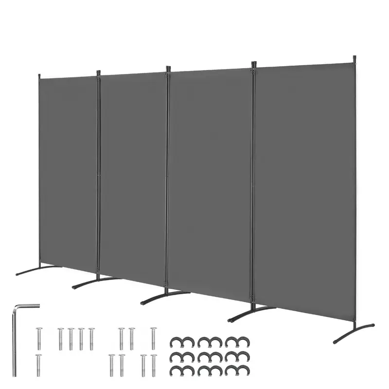 Grey 4-Panel Room Divider Folding Privacy Screen, Portable Partition For Room Separation, Freestanding Partitions For Home Office, Bedroom, And Living Room, Versatile Privacy Screen For Home And Office Use