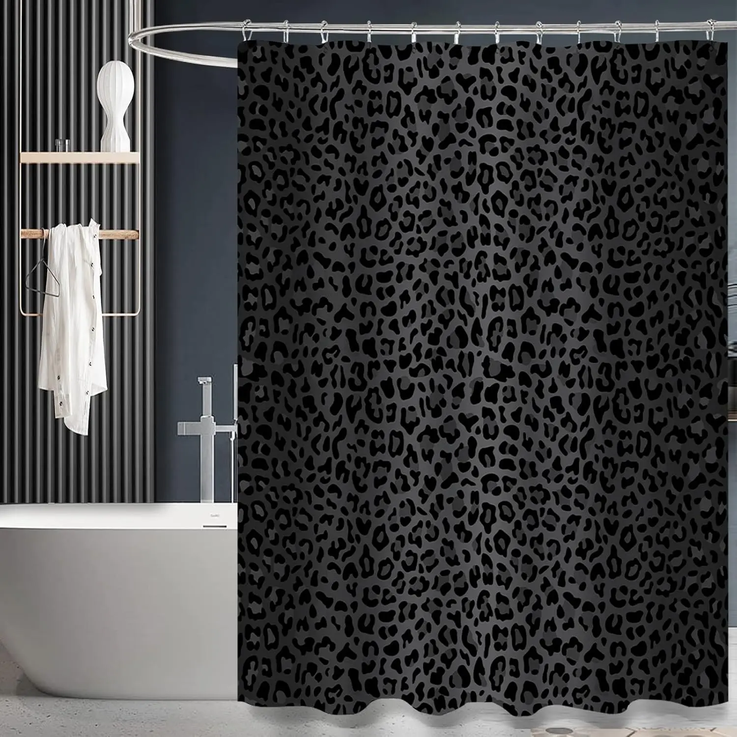 Shower Curtain, Leopard Cheetah Shower Curtain, 1 Count Black Leopard Cheetah Print Shower Curtain with 12 Hooks,Bathroom Accessory,Bathroom Décor Set