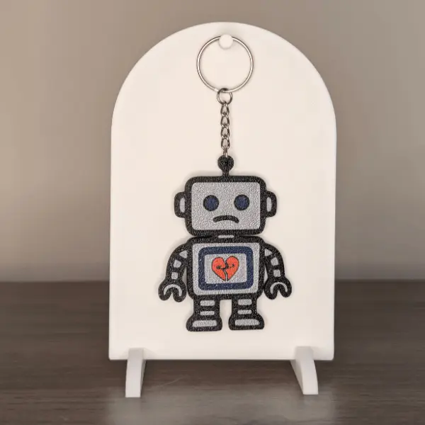 Robot Companion Keychain 3D Printed Lyric Inspired with Broken Heart Design