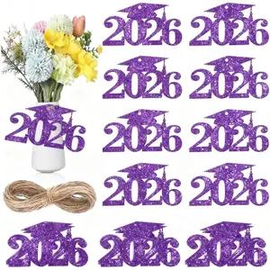 30 count Glitter  2026 Graduation Cutouts Class of 2026 Graduation Centerpieces Grad Cap Tags Picks for Grad Party Decorations