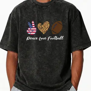 Peace Love Football Shirt: USA Flag Leopard Print Game Day Tee Sweatshirt Printed in USA