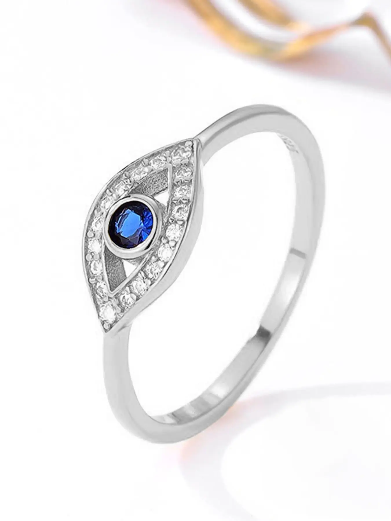 Women's 925 Silver Color Evil Eye Blue Zircon Ring, Unique Rings, Simple Elegant Design for Daily Wear, Ladies Fashion Jewelry Accessory, Artificial Zircon Ring