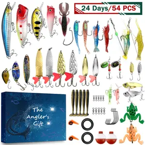 Christmas New Year Fishing Countdown Calendar, 24 Days 54 Fish Bait Fishing Lures Christmas Decoration Interchangeable Gift, Holiday Festive Decor