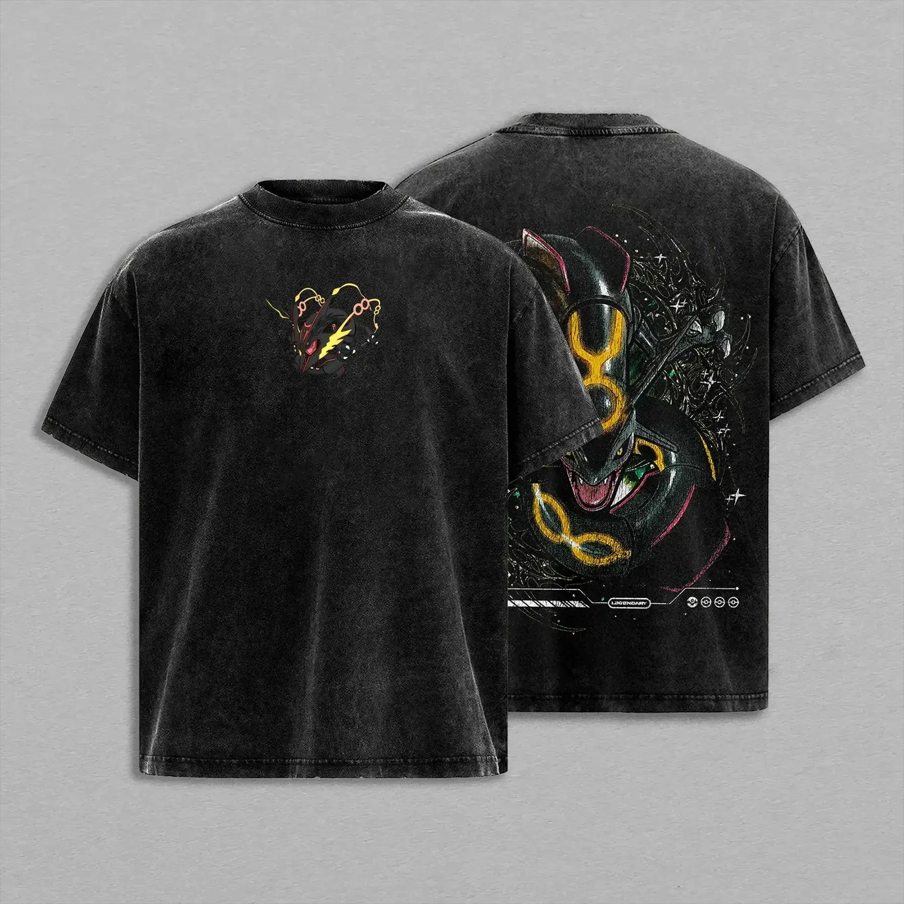 Vintage Acid Washed Rayquaza Graphic Tee & Hoodie | Heavyweight Cotton Oversized Anime Shirt | Y2K Retro Streetwear Unisex Top,clothes for back to school,first day of school outfits