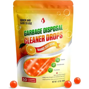 Garbage Disposal Cleaner and Deodorizer Drops- [[50-Count]] Orange Zest Scented Kitchen Sink Freshener Pods & Drain Odor Eliminator Disposer Care Balls