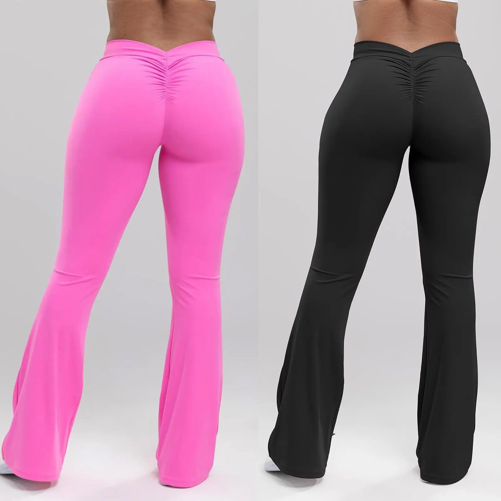 Women's High Waist Flare Yoga Pants, V-Back Butt Lifting Leggings, Nylon Spandex Athleisure Wear - Gym Baddie Workout Gear for Body Goals, Womens Fitness, Booty Lifting Sculpting Women's Sports Leggings, Core Workout Support Women's Sports Leggings