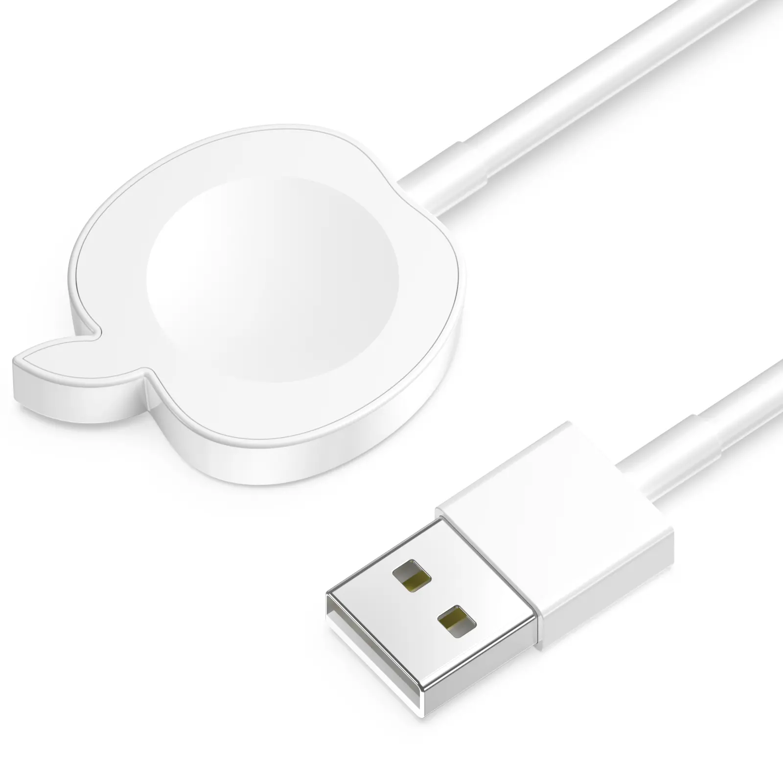 Apple-Shaped Magnetic Charger for Apple Watch, 1m Length Magnetic Chargers, 2.5W Standard TPE USB-A Charging Cable, Portable Travel Accessory, Compatible with Series 2-11, Ultra 1-3, SE/SE2/SE3, White