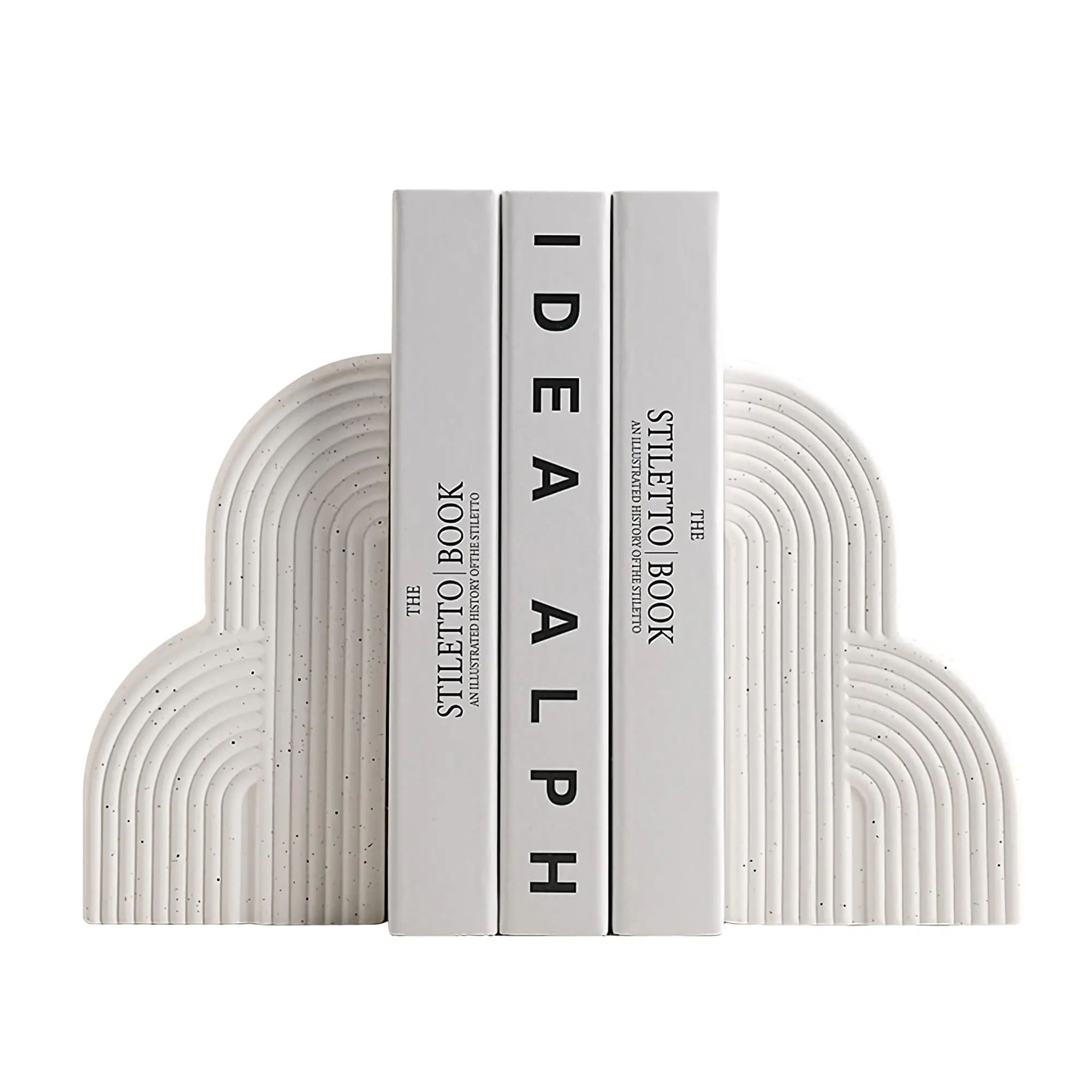 Heavy Duty Ceramic Book Ends Set of 2, Modern Minimalist Geometric Decorative Book Stoppers, Non-Skid Book Supports for Home Office Shelves, Perfect Gift for Book Lovers (White)