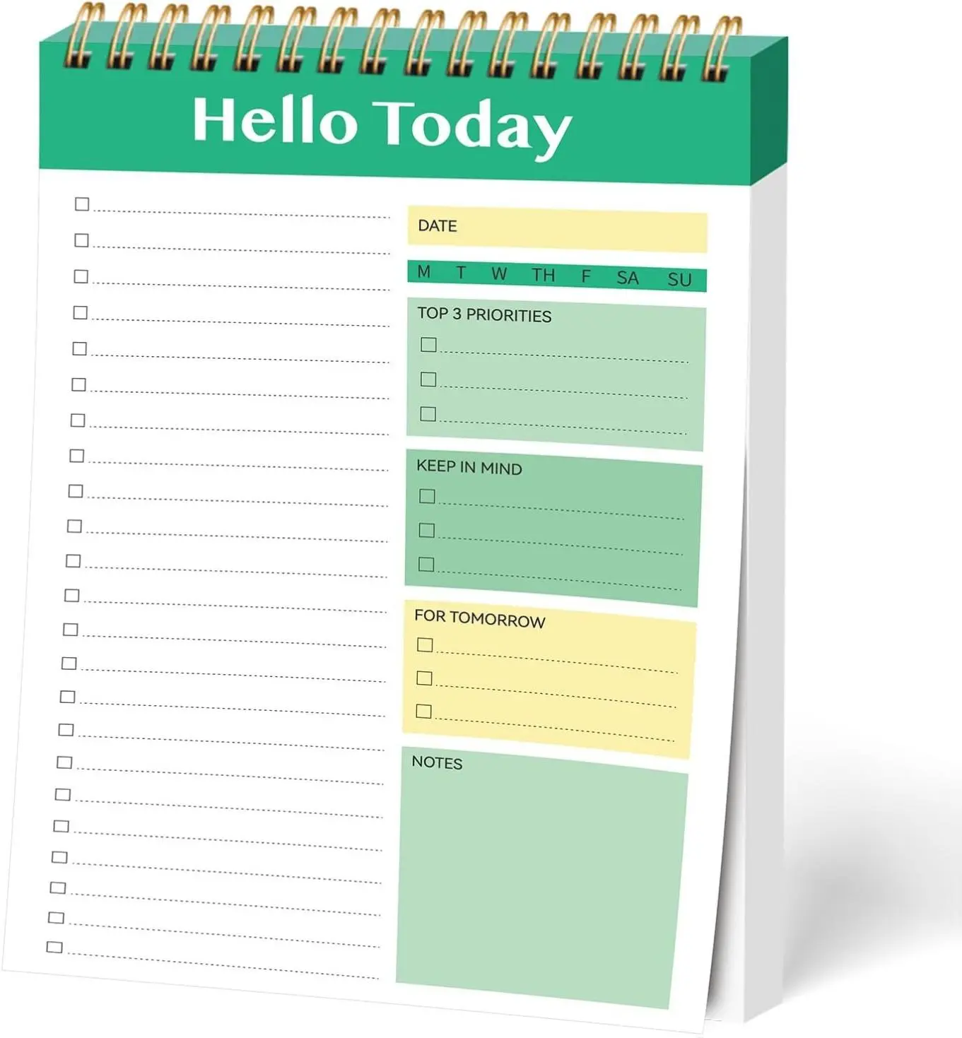 Undated Daily To Do List Notepad - 52-Sheet Spiral Planner with Flexible Cover, Multi-Sections, Office Work Organizer Pad for Office Professionals, Task Management Tool to Boost Productivity & Build Good Habits, Green Party Favor, Classroom Prize, Convent