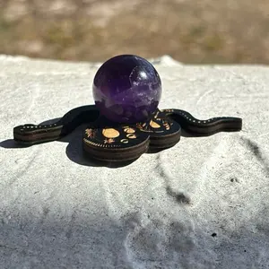 Amethyst Sphere with Snake Wood Stand Small Purple Crystal Ball Spiritual Altar Decor Third Eye Chakra Stone Witchy Home Accent Healing Crystal Display
