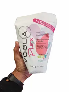 Voglia Plex Blue Lightener Powder Hair Bleach 12.3 Oz for Dye Hair Coloring Salon Style Haircare Gentle Ultra Protection Paraben Free Balayage Ombre Blonde