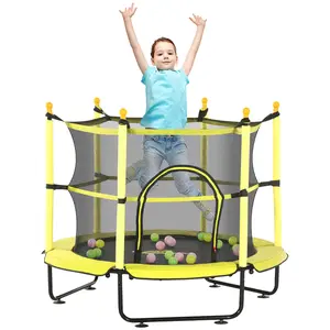 55" Outdoor Trampoline with 360° Safety Enclosure Net & Ball Pit, U-Shaped Legs for Stability, 110 lbs Capacity Bounce Mat for Home & Backyard Use