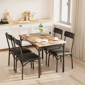 Dining Table Set for 4, Kitchen Table and Chairs for 4 with Upholstered Chairs, Square Kitchen Table Set for Small Space, Apartment, Studio, Rustic Brown