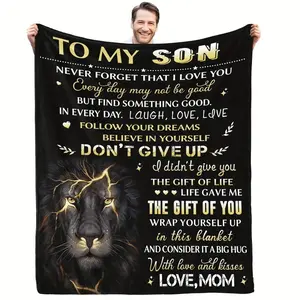 1pcs Blanket From Mom To My Son, Son Gifts From Mom, Birthday Valentines Day Graduation Throw Bed Blanket