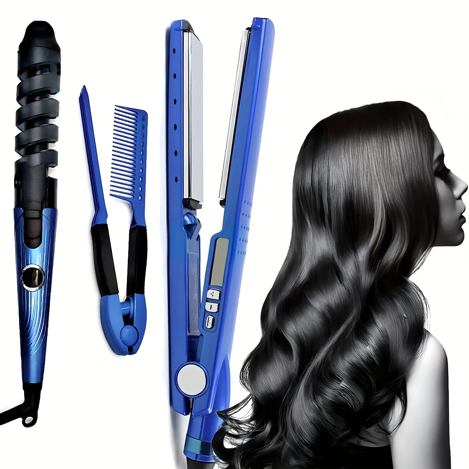 3pcs Professional Hair Styling Kit, Rapid Heating, 5 Adjustable Temp Hair Straightener, Curling Iron with Flat Iron, V-Shaped Hair Brush for Salon, Travel, Home Use, delicate and lightweight for All Hair Types, Valentines Day Gifts, Mother'S Day Gift