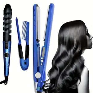 3pcs Professional Hair Styling Kit, Rapid Heating, 5 Adjustable Temp Hair Straightener, Curling Iron with Flat Iron, V-Shaped Hair Brush for Salon, Travel, Home Use, delicate and lightweight for All Hair Types, Valentines Day Gifts, Mother'S Day Gift