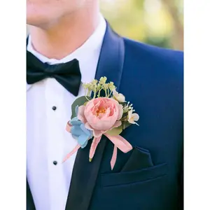 Rinlong 6Pcs Blush & Baby Blue Boutonnieres