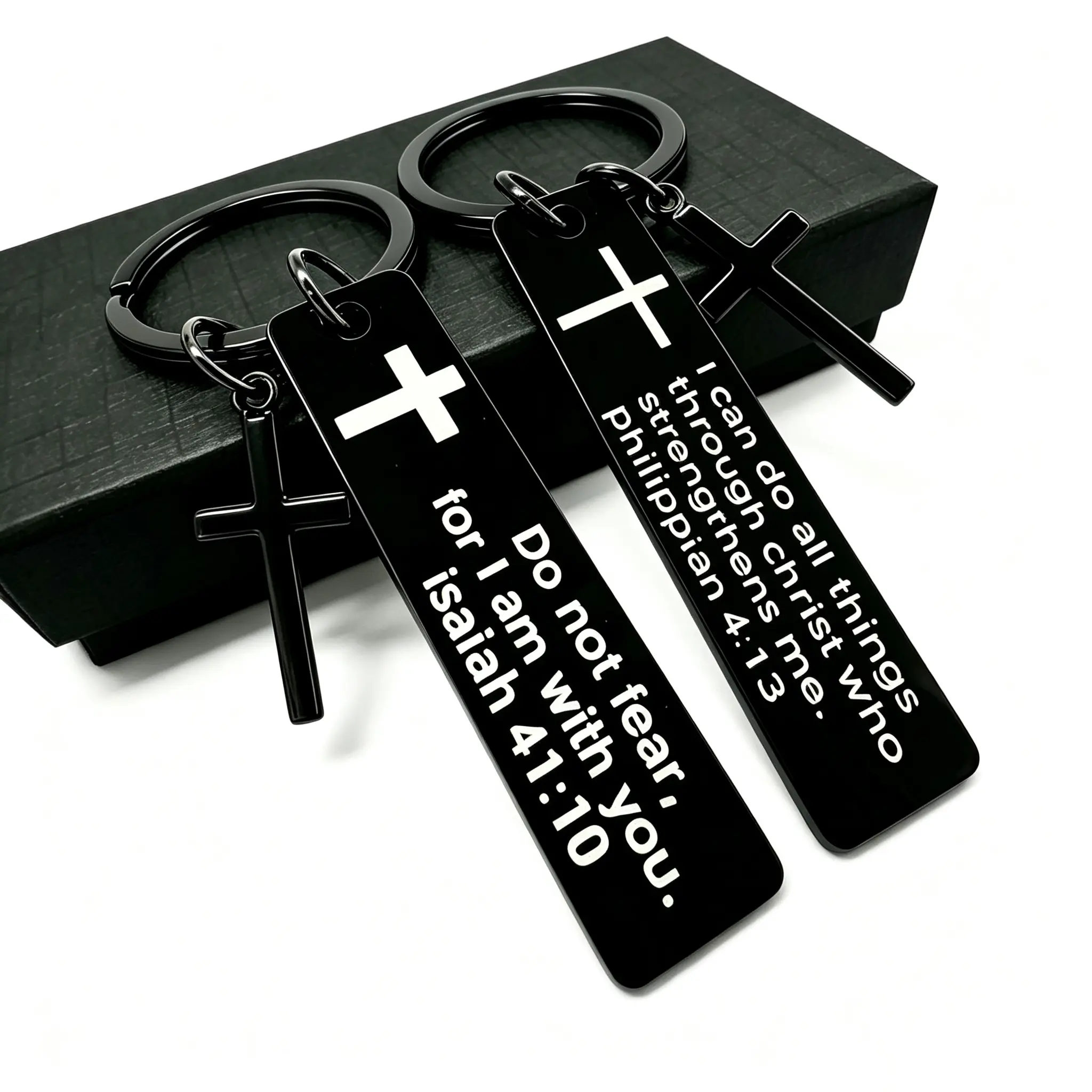 2026 Inspirational Quote Personalized Pattern stainless steel Bible Verse Pendant with Cross Keychain Meaningful Comfort Sacred Symbolism philippian  Christian Accessory Perfect Gift for Friends, Boyfriend, Father, and Couples Cute Black Cat purse gains
