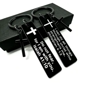 2026 HOLDNEAR Inspirational Quote Personalized Pattern stainless steel Bible Verse Pendant with Cross Keychain Meaningful Comfort Sacred Symbolism philippian  Christian Accessory Perfect Gift for Friends, Boyfriend, Father, and Couples
