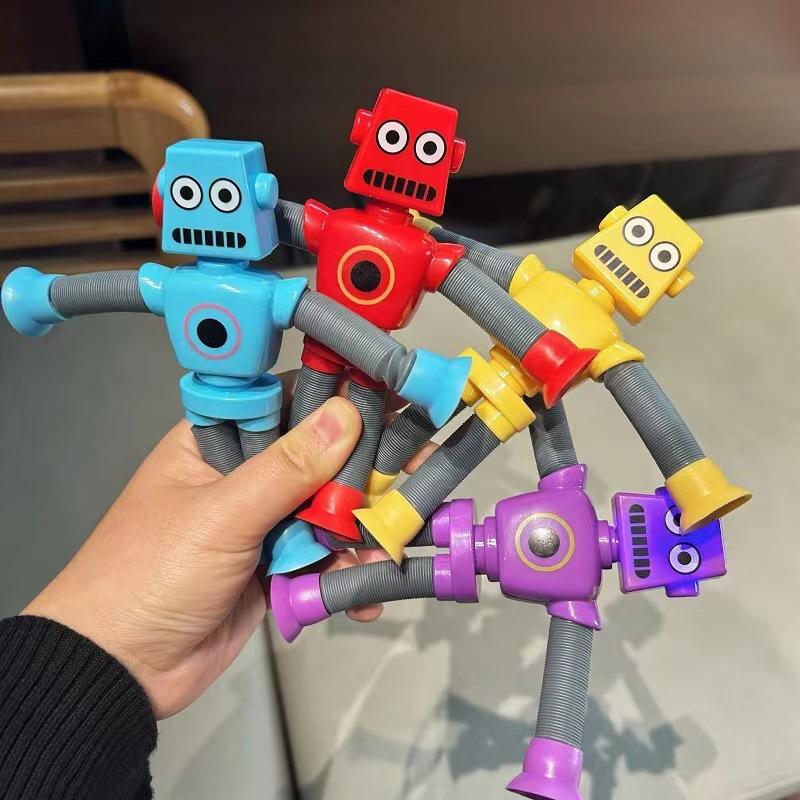 4pcs Stretchy Robot Toys with Telescopic Arms - Multi-Color (Yellow, Red, Blue, Purple,) - Sensory Birthday, Christmas, Easter Party Favors - Durable Plastic Construction for Toddlers, Kids Boys & Girls