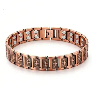 ARKENIA  99.9% pure copper men’s magnetic bracelet: 3500 Gauss cross magnets, adjustable (with adjuster), hypoallergenic. Wellness-focused magnetic therapy jewelry—ideal for self-use, gifting to loved ones or dad Christmas Gift.