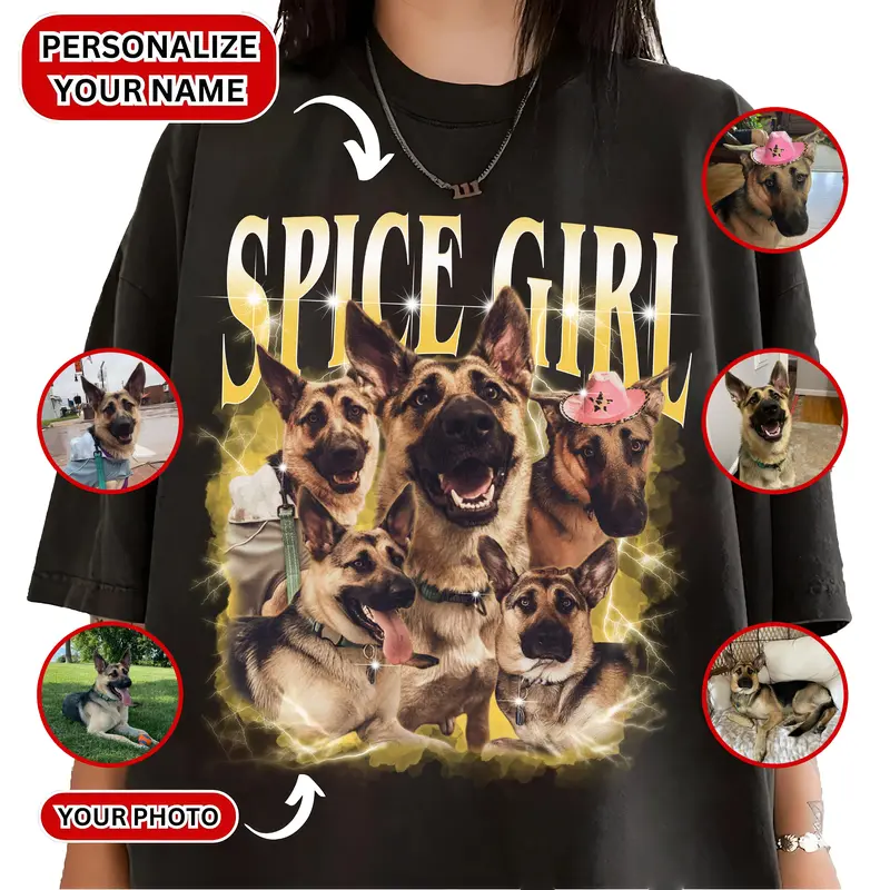 Custom Retro Dog Shirt, Personalized Pet Tee, Custom Photo Vintage 90s Graphic, Bootleg Rap Dog Shirt, Custom Design T-shirt Top Womenswear Tshirt Streetwear