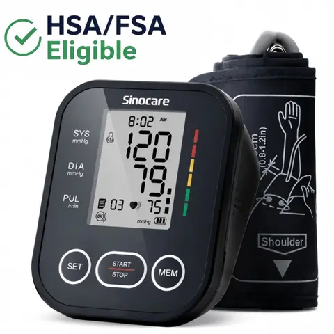 Sinocare Digital Upper Arm Cuff Blood Pressure Monitor for Adults - Plastic, Accurate, Easy-to-Use, 8.6"-16.5" Adjustable Cuff, Large Display, Dual-User Mode, 1-Button BP Scan, Posture Detection, Irregular Heartbeat Alert, Flexible Power, HSA/FSA Eligible