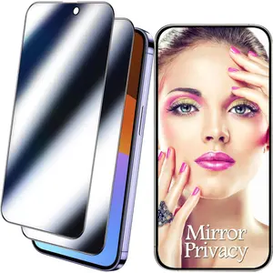 Compatible with  15 Pro Max  Screen Protector Mirror Tempered Glass Mirrored Effect Anti-Spy Private Easy Installation Frame Full Coverage Bubble Free 2 Pack (6.7 inch )