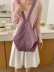 Water-Resistant Nylon Backpack, Lightweight Casual School Bag, Plain Design, Ideal for Students, Shopping, Daily Use