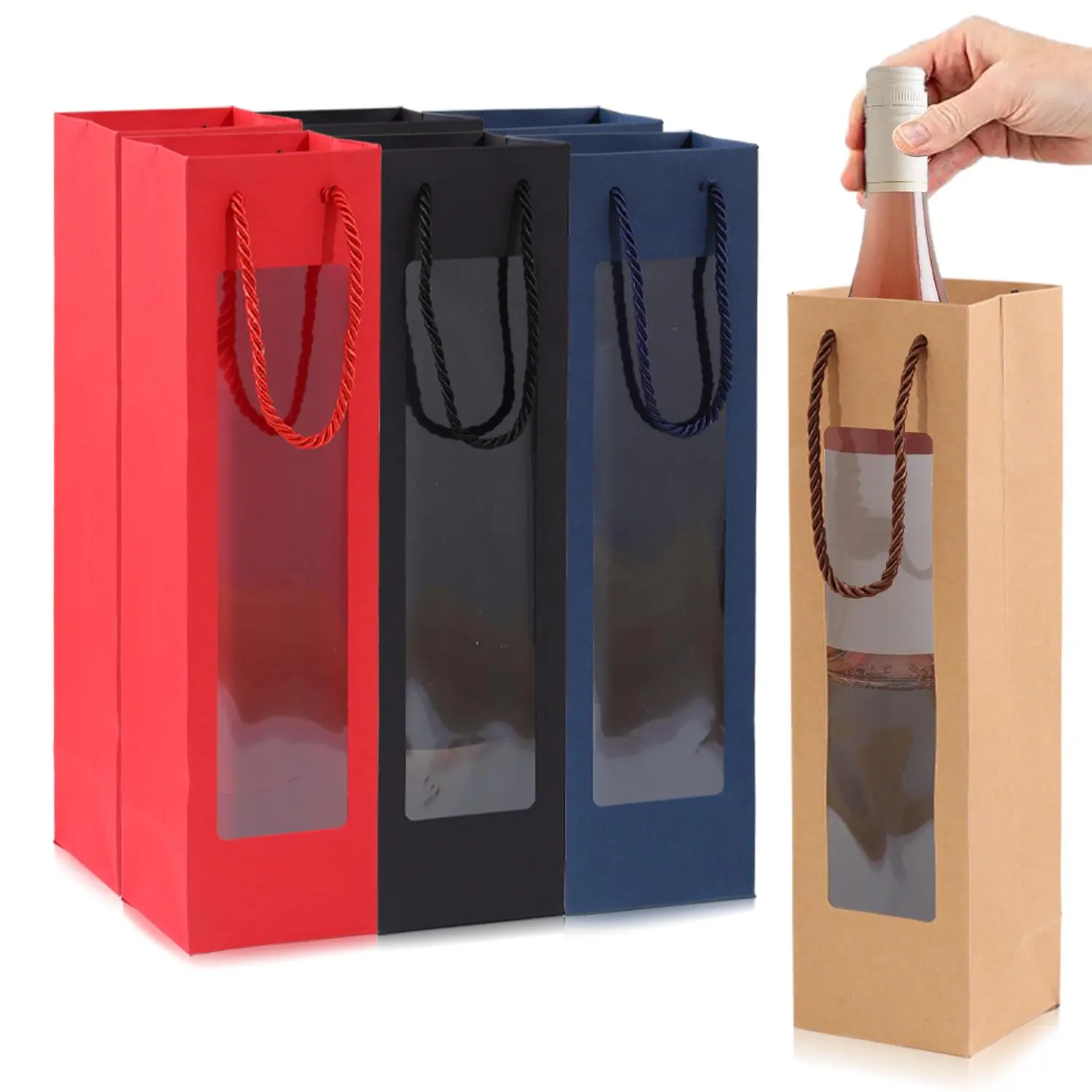 Wine Bag, 8 Counts/set Wine Gift Bag with Handle, Wine Bottle Bag, Gift Wrapping Bag for Wedding, Party, Festival, Party Supplies