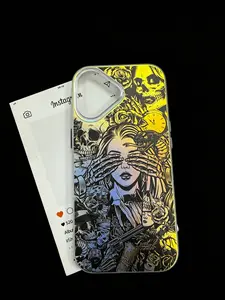 Gradient Laser-Etched Shock-Resistant Phone Case for iPhone 17, 16, 15, 14, and 13 Pro Max; Dark-Style Skull Girl Print Phone Case for iPhone 16 Plus (Unisex)