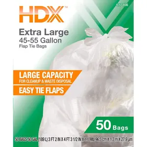 HDX 50 Gallon Clear Extra Large Trash Bags with 20% PCR (50-Count)