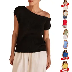 UANEO Womens Off Shoulder Sweater Y2K Short Sleeve Ribbed Knit Pullover Date Night Top Blouse