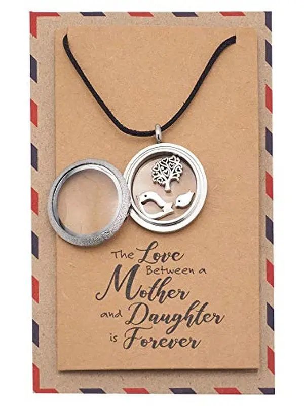 Quan Jewelry Mother Daughter Birds and Tree Locket Pendant Necklace, Handmade Aves Pendant and Cord Necklace, Bohemian Inspired Jewelry Gifts for Animal Bird Lovers - Boho Handcrafted Charm