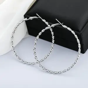 925 Sterling Silver Plated 5MM Earrings Hoops for Women Ladies Simple Lightweight Twisted Medium Hoop Earrings With Cubic Zirconia Hypoallergenic Jewelry for Her