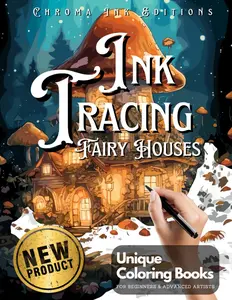 Ink Tracing Fairy Houses Coloring Book - Chroma Ink Edition Original Concept: Transform Pre-Colored Designs Using Only a Single Black Pen