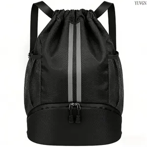 Sports Drawstring Backpack for Men & Women, Gym Sack Bag with Independent Shoe Compartment and Wet Dry Separation Pocket, Lightweight Foldable Training Bag Ideal for Swimming, Fitness, Travel and Outdoor Daily Use