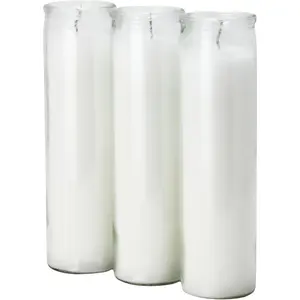2x8 inch 7 Day White Prayer Candles in Clear Glass Jars, Set of 3 Unscented Devotional Candles, up to 90 Hours , Religious Candles for Vigils, Memorials, Meditation,